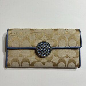 Coach Alexandra Slim Envelope Cream Wallet Trifold Signature With Blue Leather